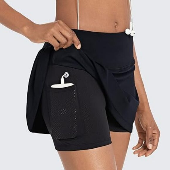 NEW Baleaf 13" Tennis Solid Golf Running Pleasted Ball Pocket Skirt Skort Shorts - Picture 3 of 5
